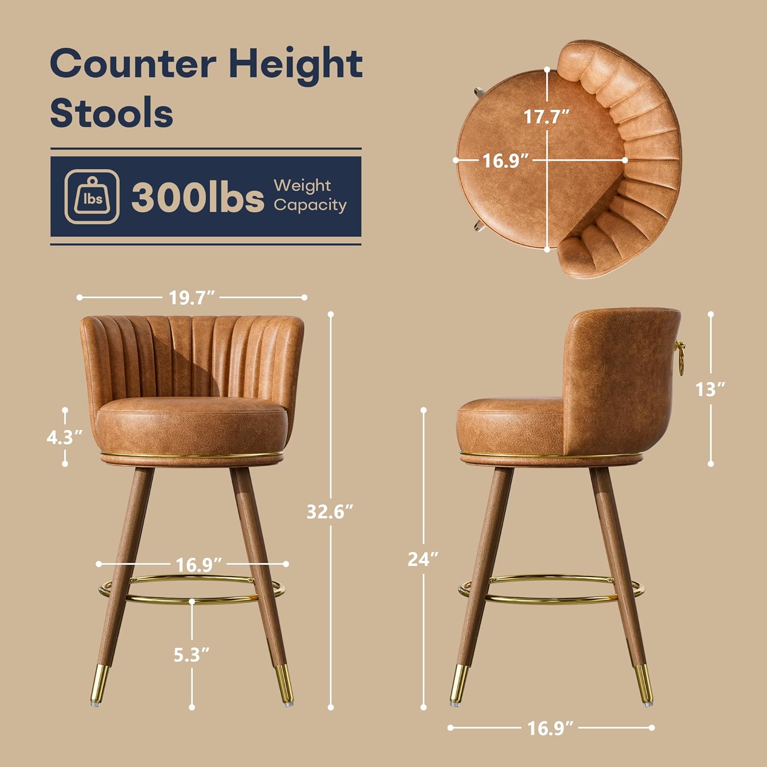 B306 24" Swivel Counter Stools set of 4 Brown - Image 2