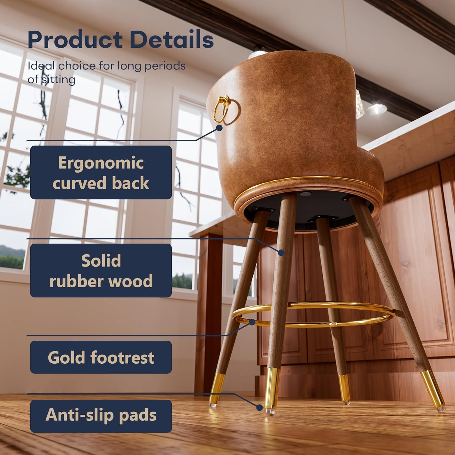 B306 24" Swivel Counter Stools set of 4 Brown - Image 7